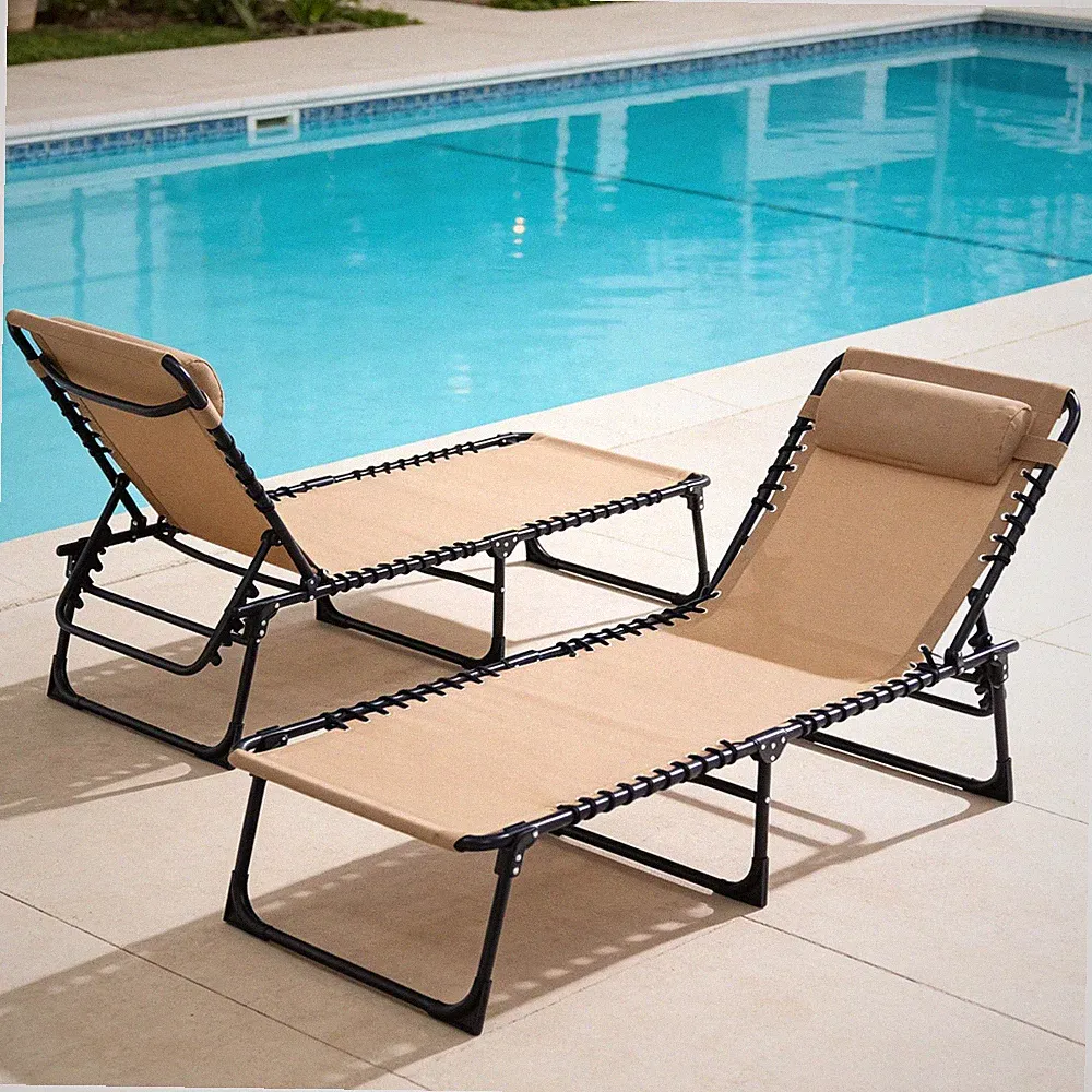 2 Pack Outdoor Folding Chaise Lounge 5-Position Adjustable Recliner 400LB Hea...
