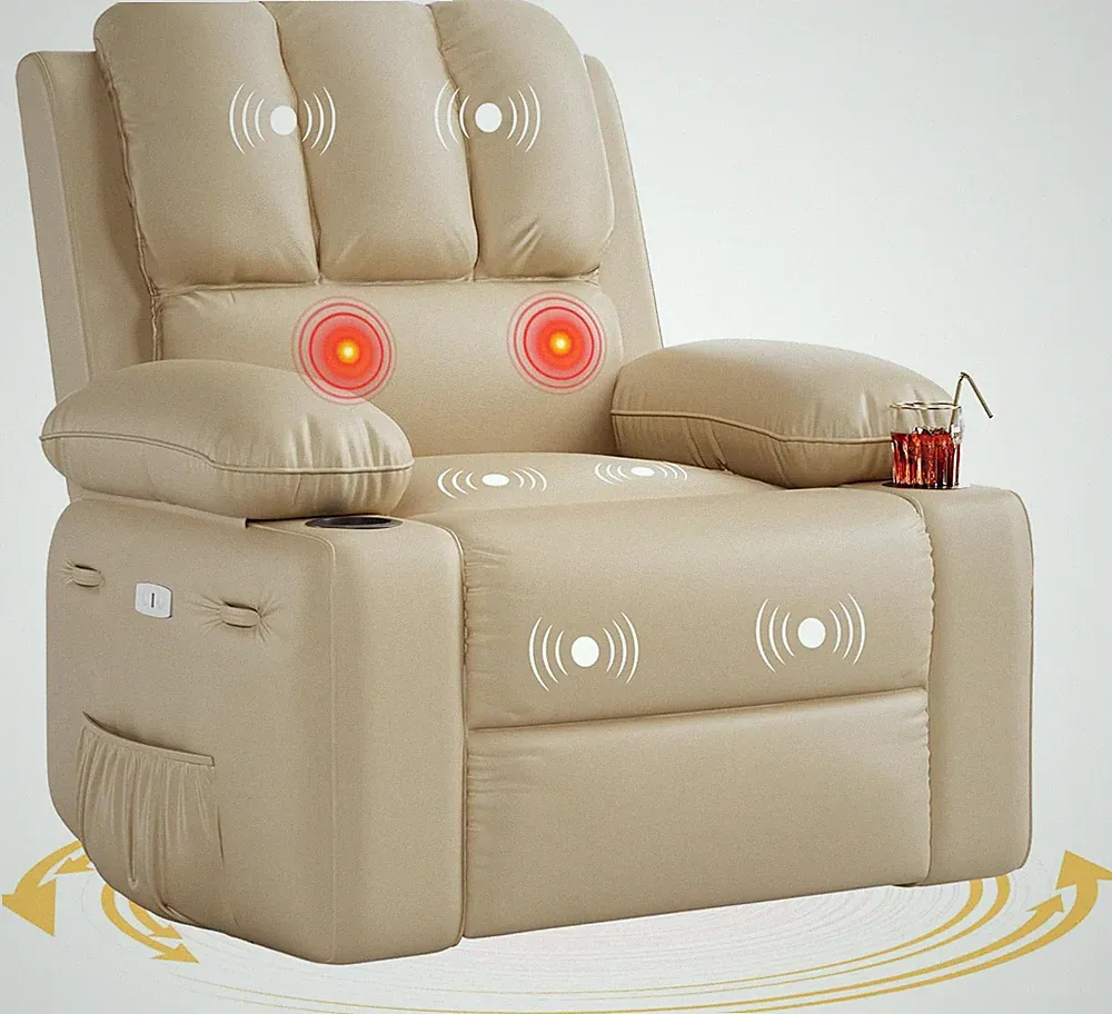 360° Swivel Electric Recliner Chair with Massage & Heat - Extra Wide