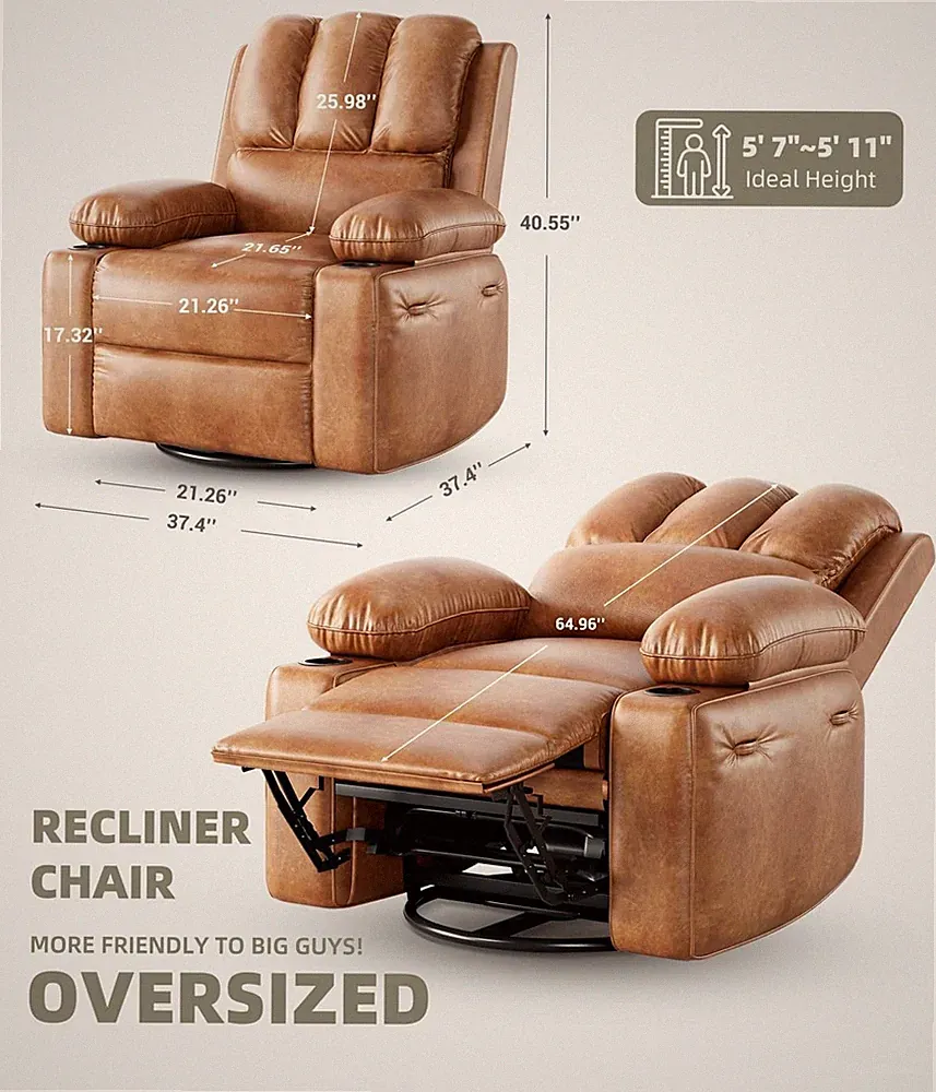 360° Swivel Faux Leather Power Recliner Chair Massage Oversized Rocking Chair US