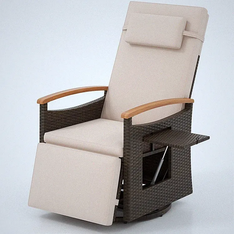 360° Swivel PE Rattan Recliner Chair 150° Backrest + Footrest 400lb
