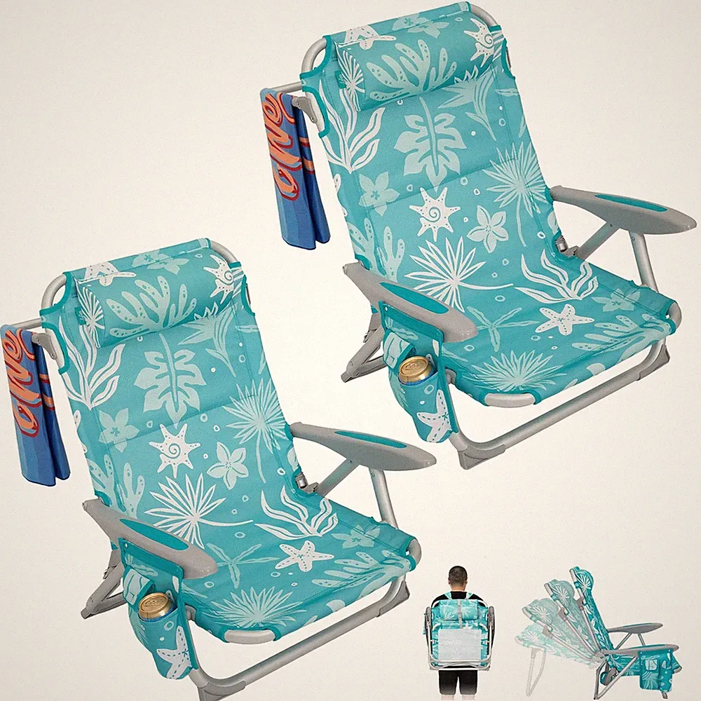 Beach Chair Reclining Adjustable Lay Flat 400 lb 2 Pack WEJOY BC Heavy Duty