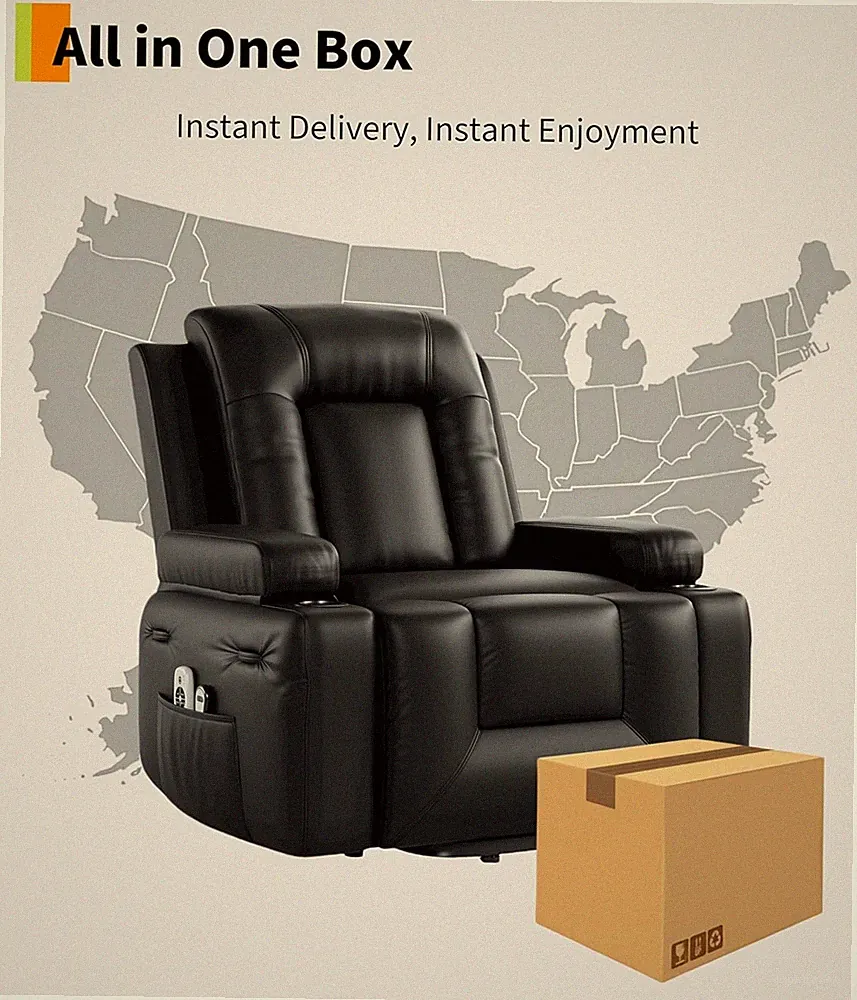 Elderly Power Lift Recliner, Adjustable PU Sofa Chair w Lumbar Support & Massage