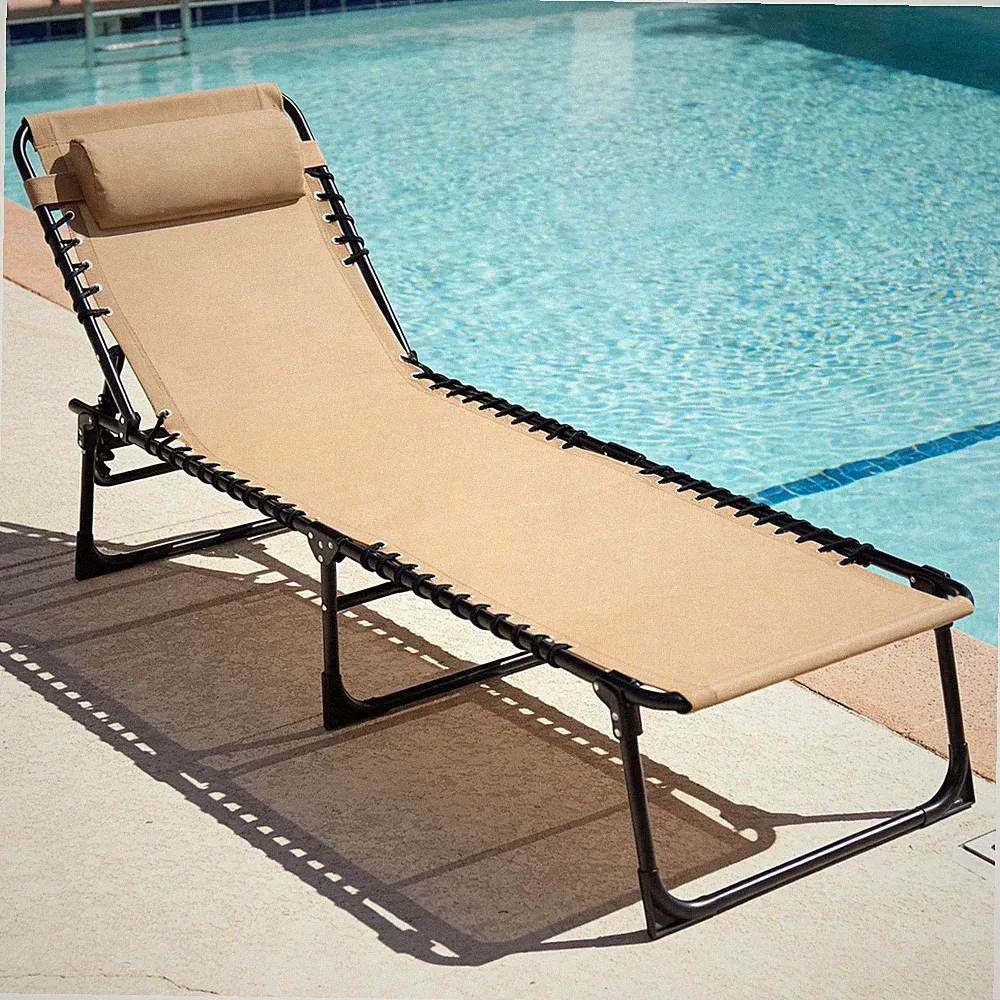 Outdoor Folding Chaise Lounge 5-Position Adjustable Recliner 400LB Heavy Duty