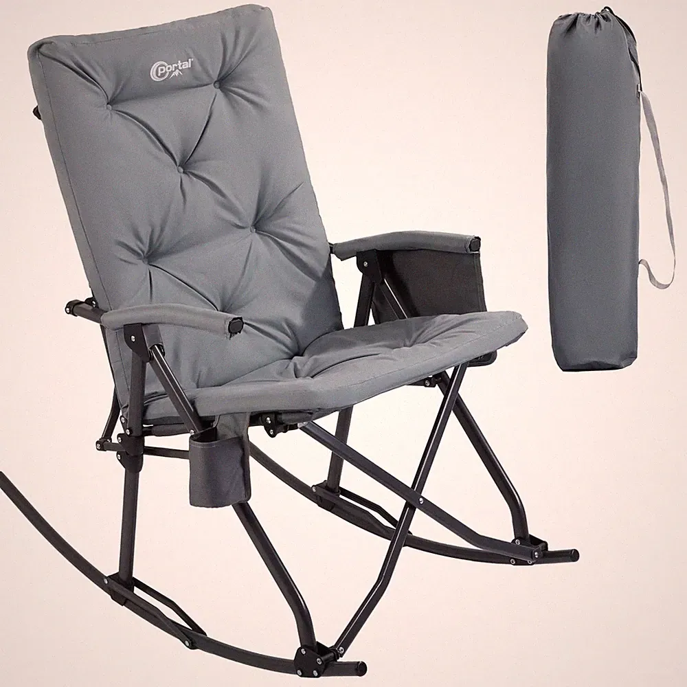 Portal Folding Rocking Chair Indoor, Outdoor Thick Padded Rocking Recliner Chair