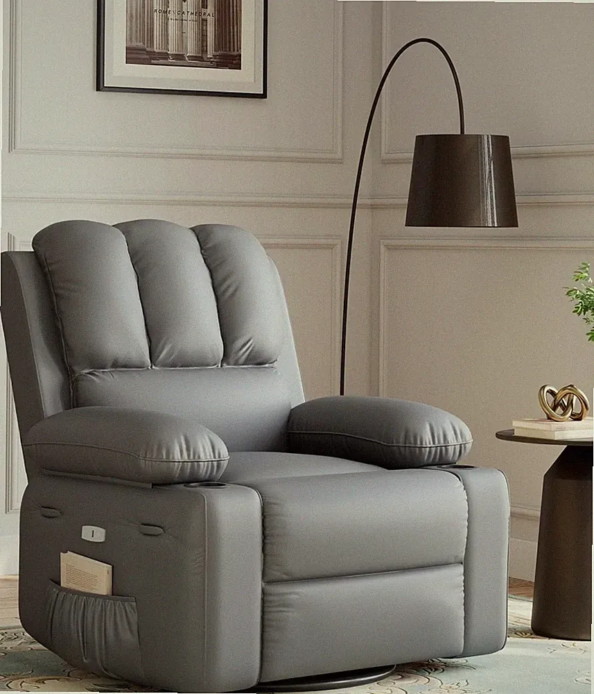 Power 360° Swivel Faux Leather Recliner Chair Massage Rocking Chair w Cup Holder