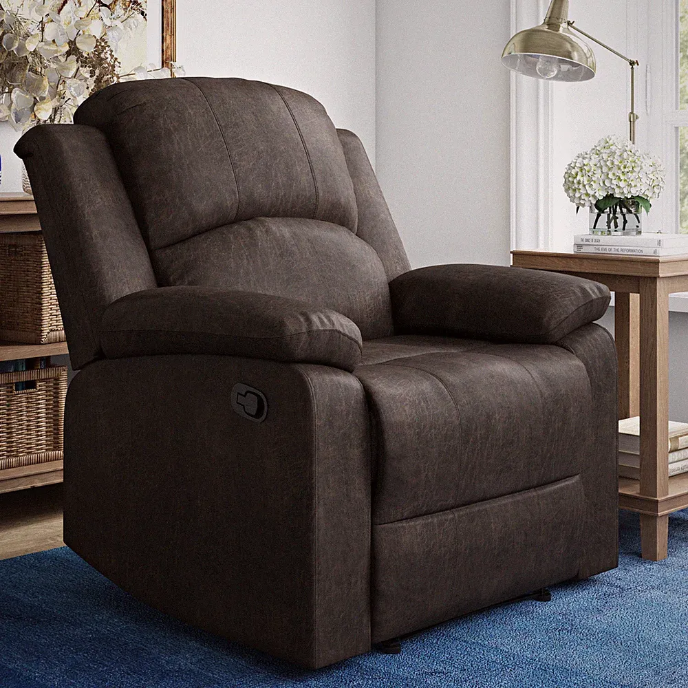RECLINER Armchair Manual Recline 3 Positions 400lb Cap Espresso Brown Faux Suede