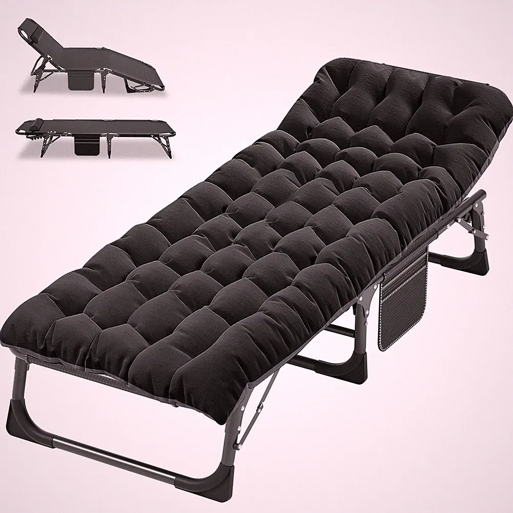 SLSY Adjustable 4-Position Adult Reclining Folding Cot Chaise Camping Lounge Bed